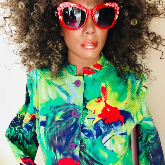 DEBRA C BEVERLY HILLS Chic TROPICAL Floral Jacket S - Picture 4 of 8